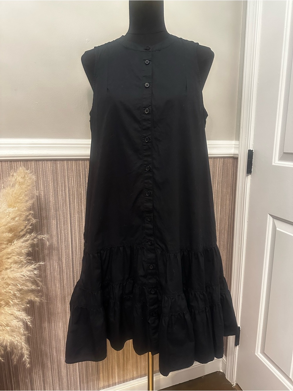 Joie Limited Edition Black Cotton Tiered Midi Dress M Sleeveless Pockets